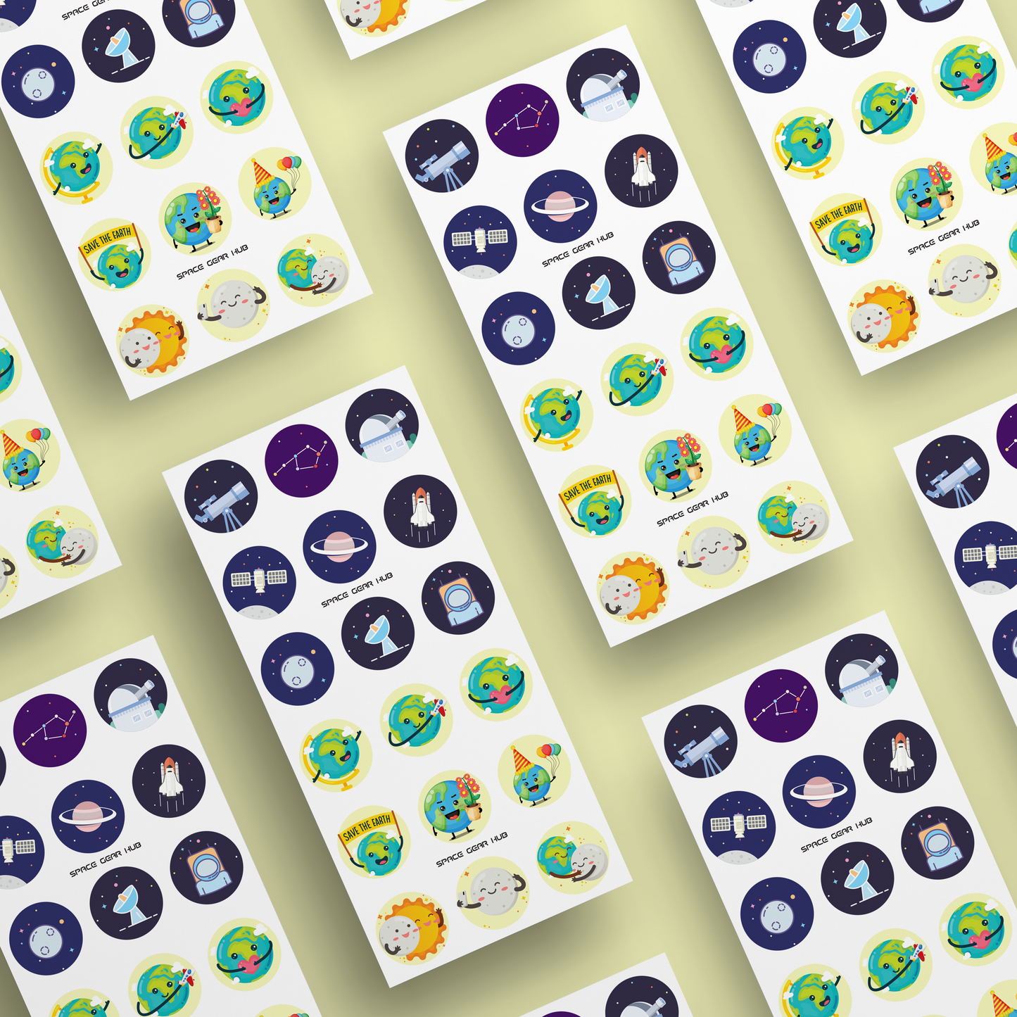 2 Space and Earth Sticker Sheets - ٢ استيكر الأرض والفضاء